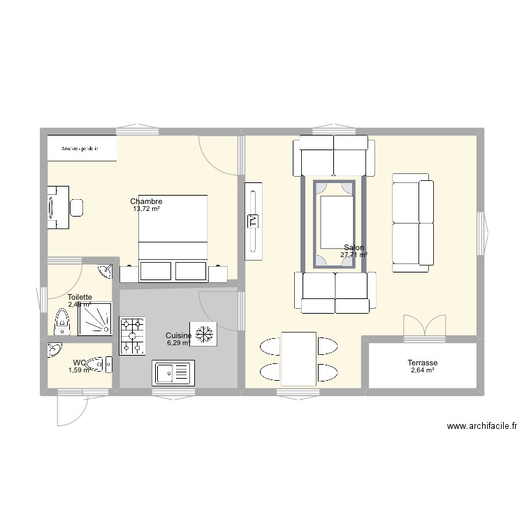 Studio moderne CM. Plan de 6 pièces et 54 m2