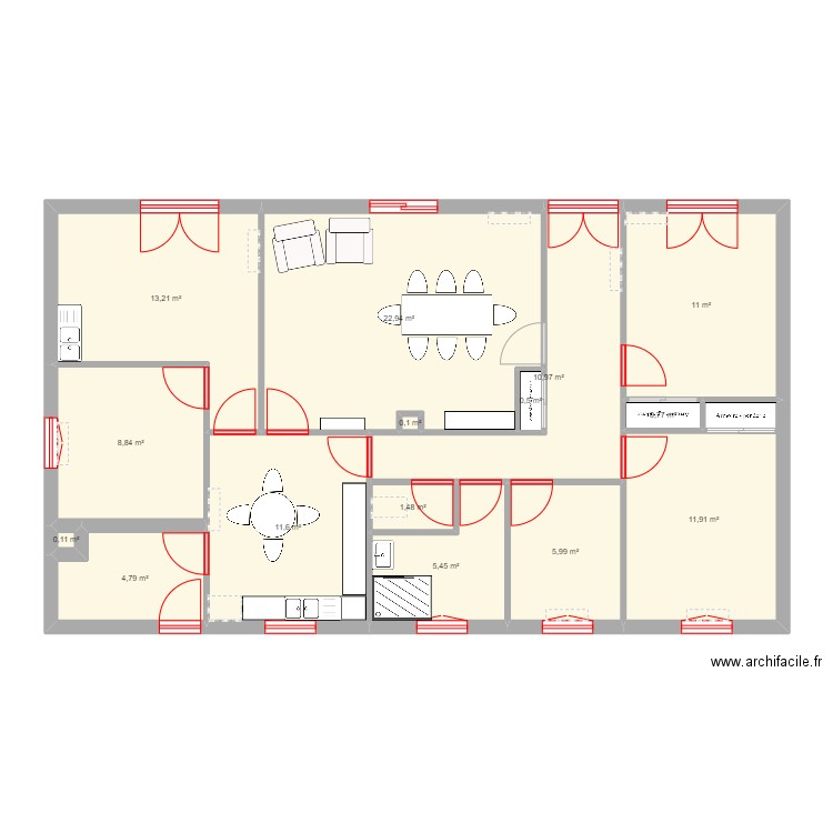 la martinière. Plan de 15 pièces et 110 m2