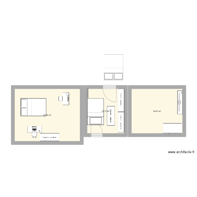 C2D. Plan de 3 pièces et 45 m2