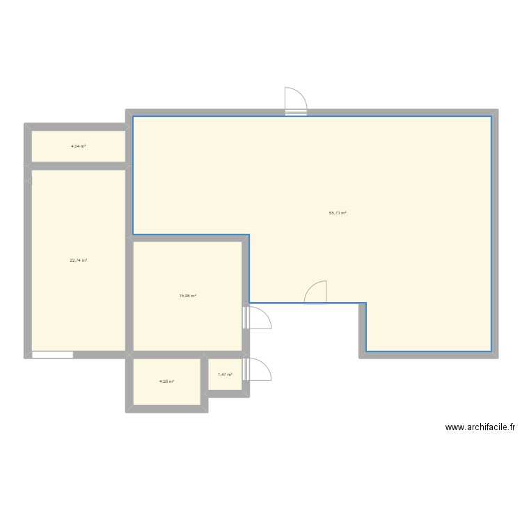 grange. Plan de 6 pièces et 134 m2