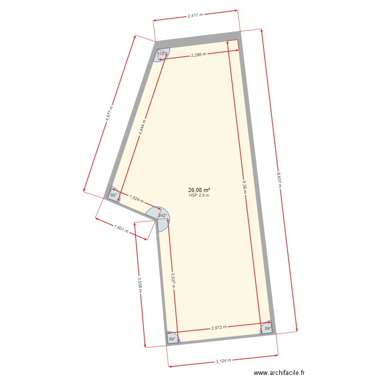 Tarasse. Plan de 1 pièce et 26 m2