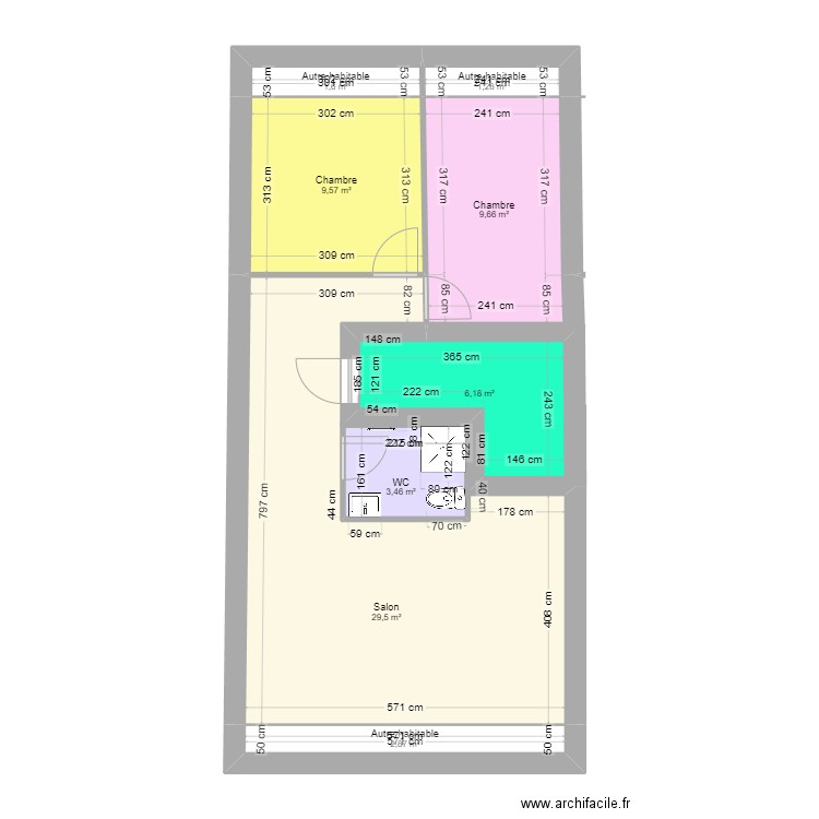 camp comble. Plan de 8 pièces et 64 m2