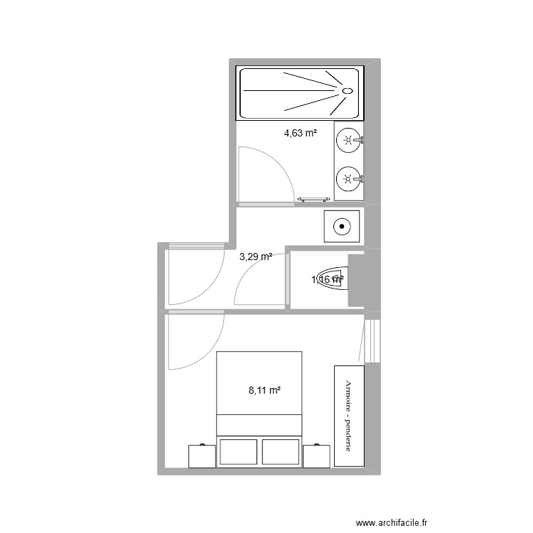 Christian et Marie-Renée n°1. Plan de 4 pièces et 17 m2