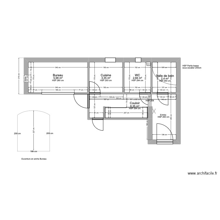 GONSON Plan existant . Plan de 5 pièces et 23 m2