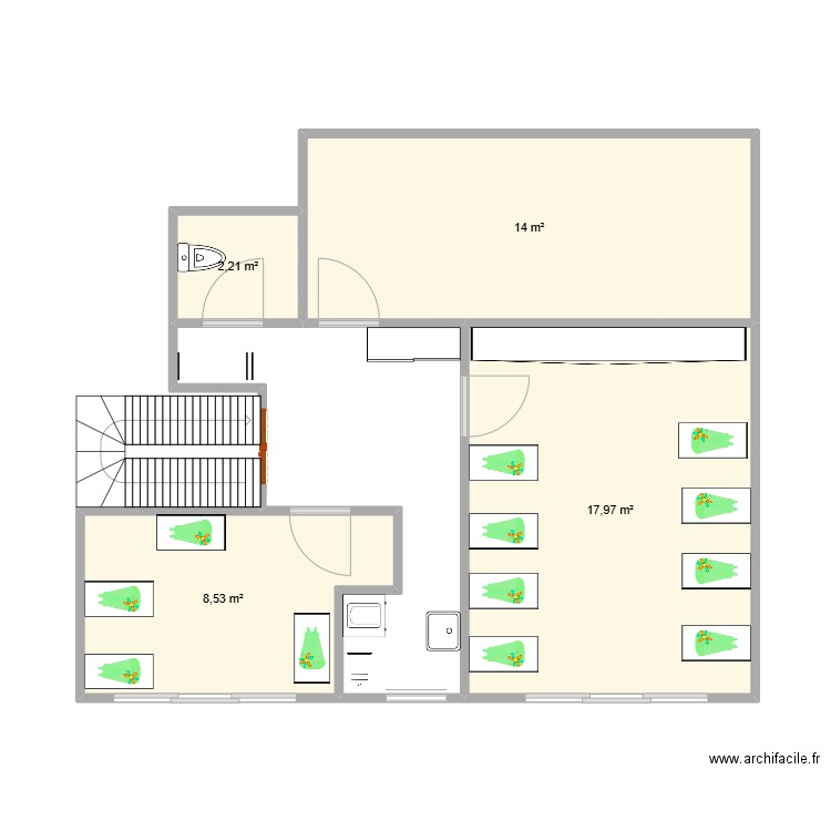 PLAN DORTOIR DU DERNIER ETAGE. Plan de 4 pièces et 43 m2