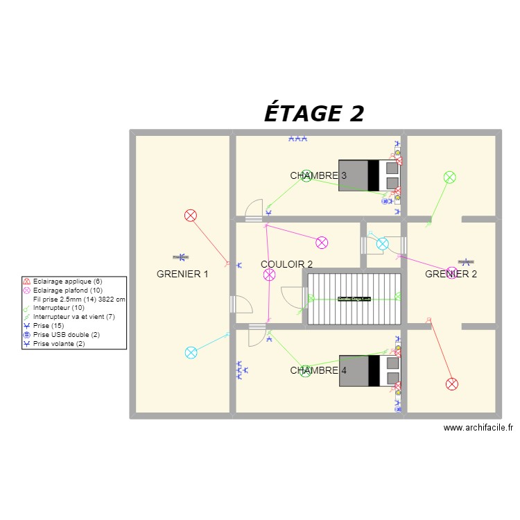 ÉTAGE 2.2. Plan de 7 pièces et 203 m2