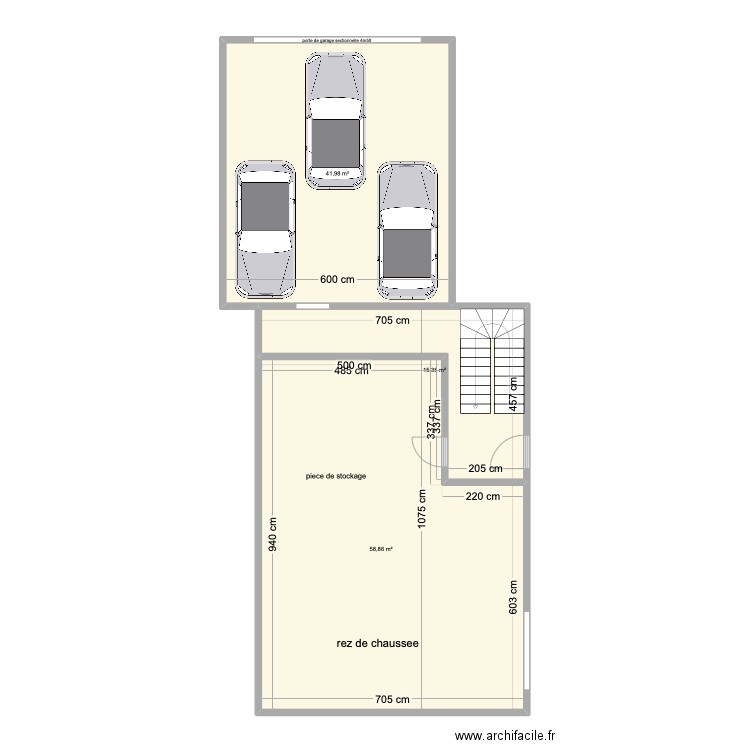 rez de chaussee. Plan de 3 pièces et 116 m2