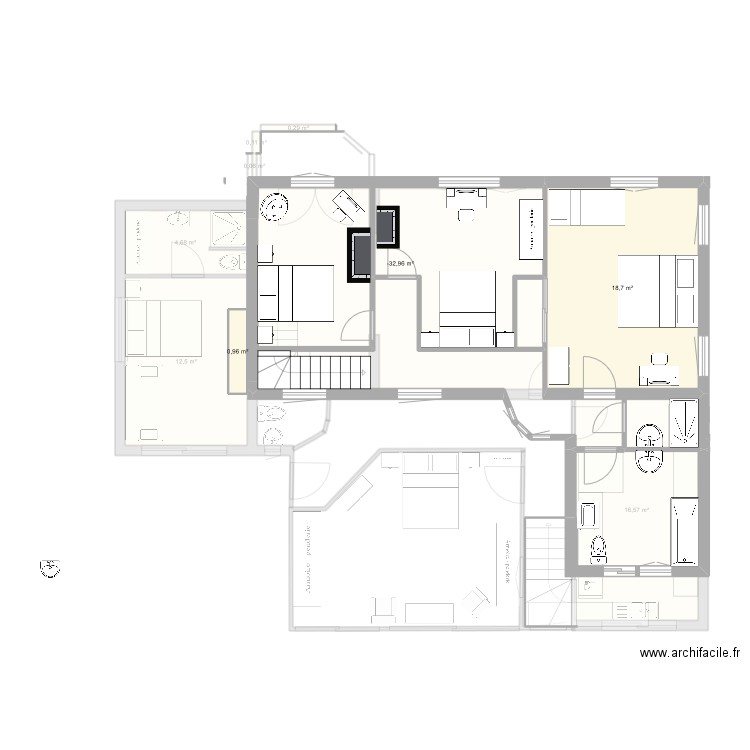 plan ETAGE ANET 2. Plan de 10 pièces et 133 m2