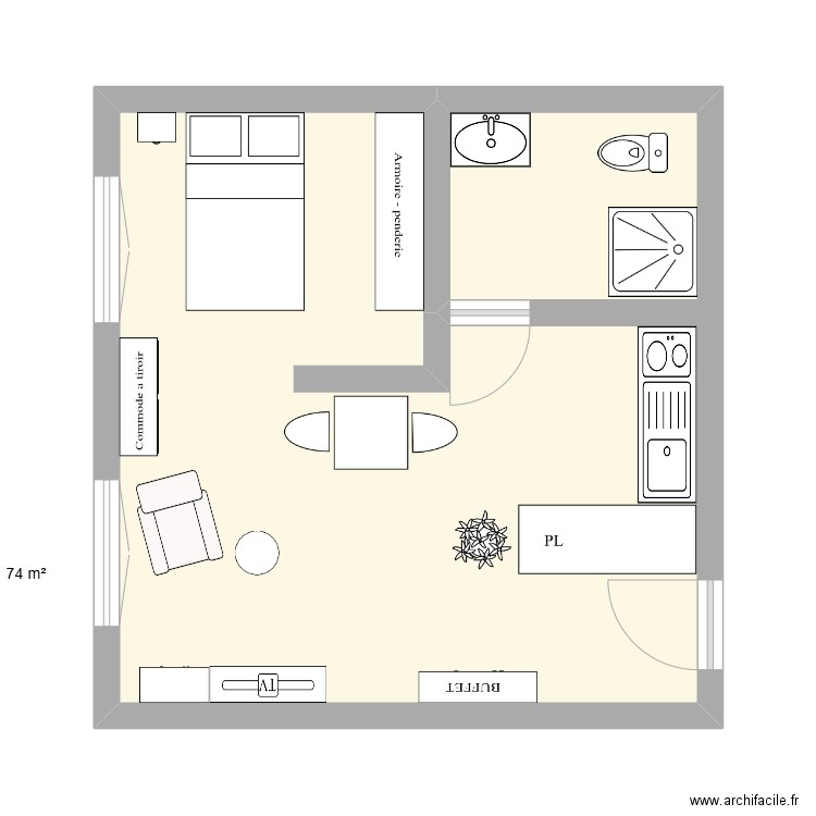 villa. Plan de 1 pièce et 33 m2