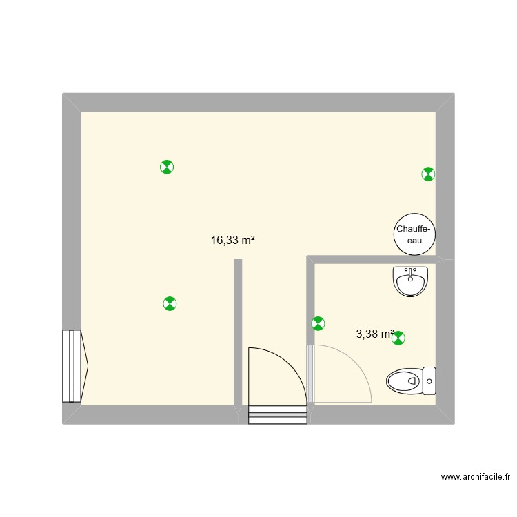 plan local arrière. Plan de 2 pièces et 20 m2