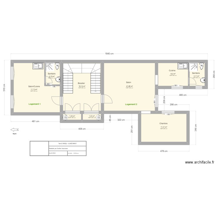 APT - R+1. Plan de 9 pièces et 81 m2