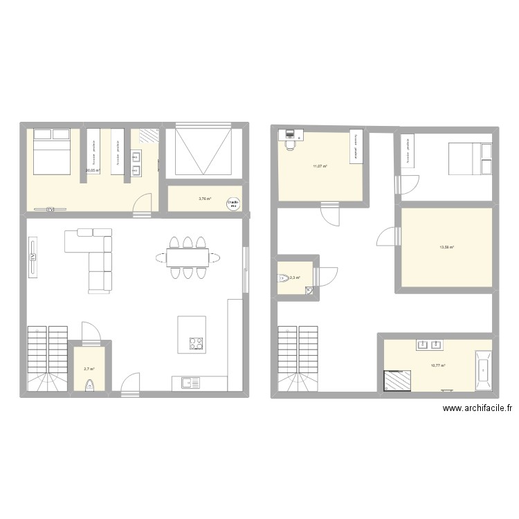 maison . Plan de 7 pièces et 64 m2