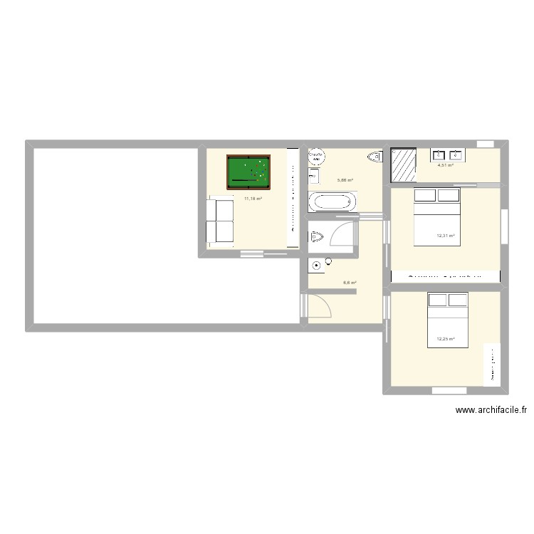 maison. Plan de 6 pièces et 53 m2