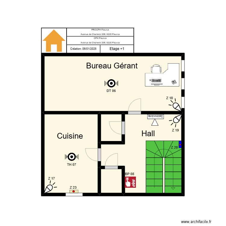 CPH Fleurus +1. Plan de 5 pièces et 23 m2