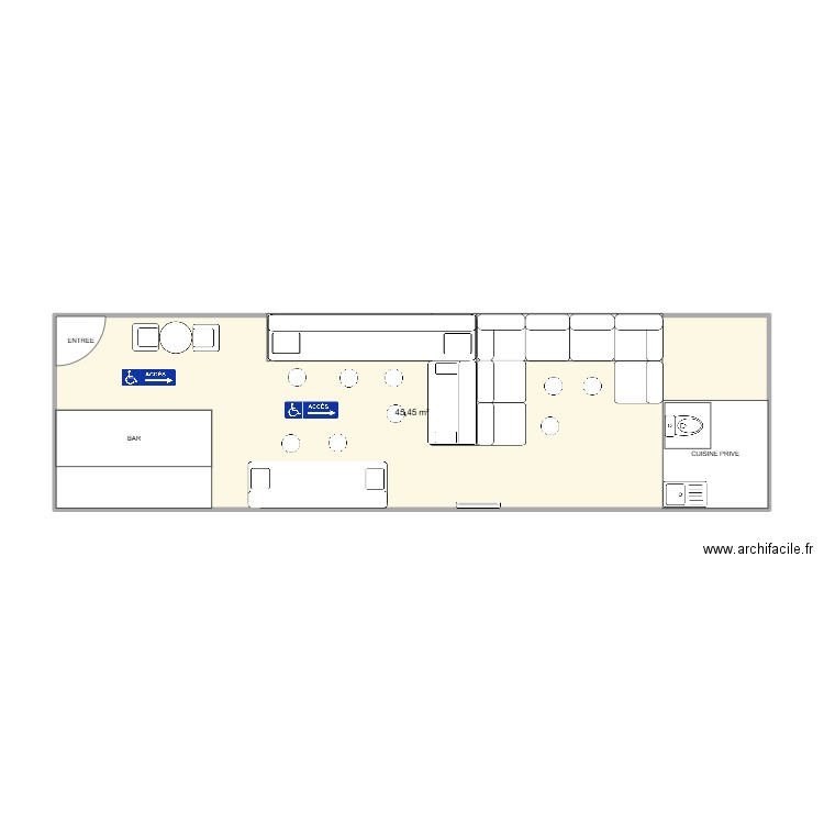 PMR. Plan de 1 pièce et 45 m2