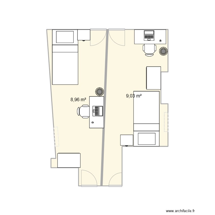 salon maison / 2 chambres. Plan de 2 pièces et 18 m2