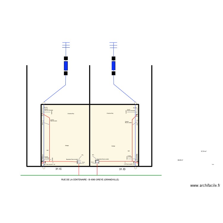 mainville. Plan de 2 pièces et 76 m2