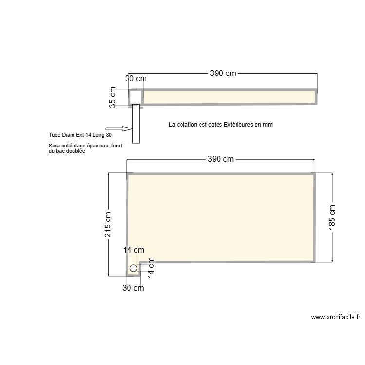 Bac PVC condensa. Plan de 2 pièces et 8 m2