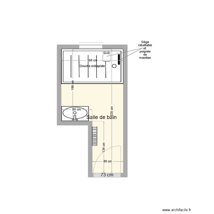 POPLINEAU SDB adaptation. Plan de 1 pièce et 4 m2