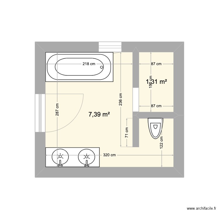 Basmah sdb ch1. Plan de 2 pièces et 9 m2