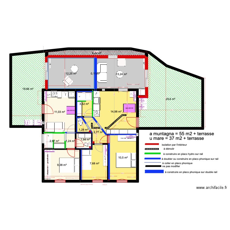 1er étage gîtes version 1 bis sans extension. Plan de 17 pièces et 146 m2