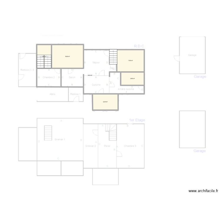 Lehaucourt. Plan de 6 pièces et 65 m2