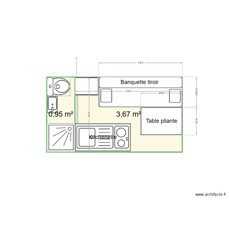 VAN. Plan de 2 pièces et 5 m2