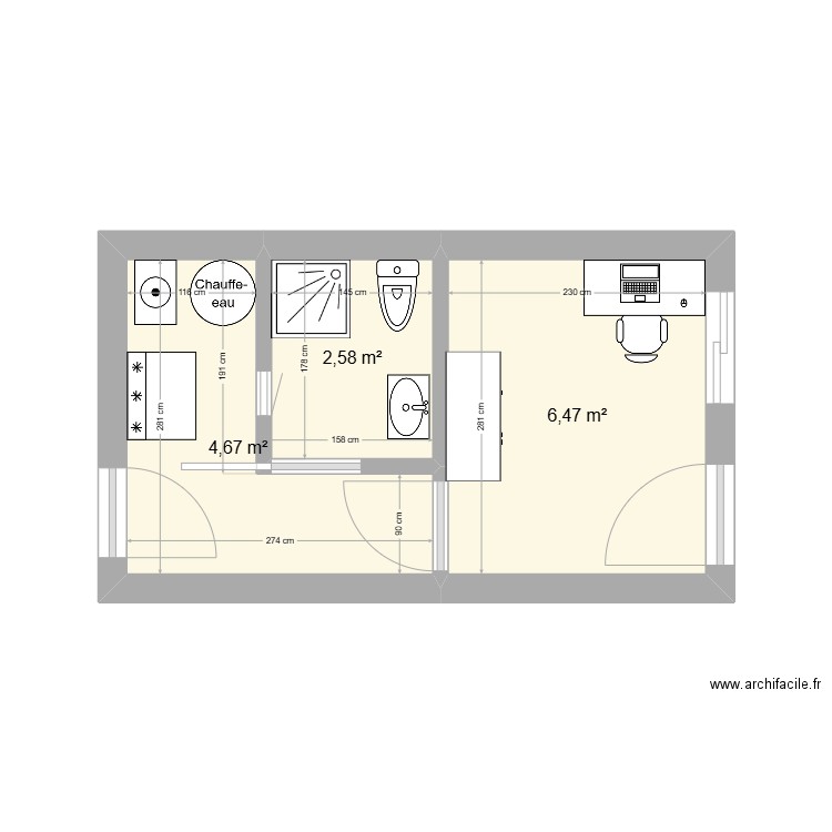 Garage mauguio V1. Plan de 3 pièces et 14 m2