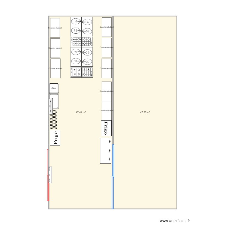 school third version. Plan de 2 pièces et 95 m2