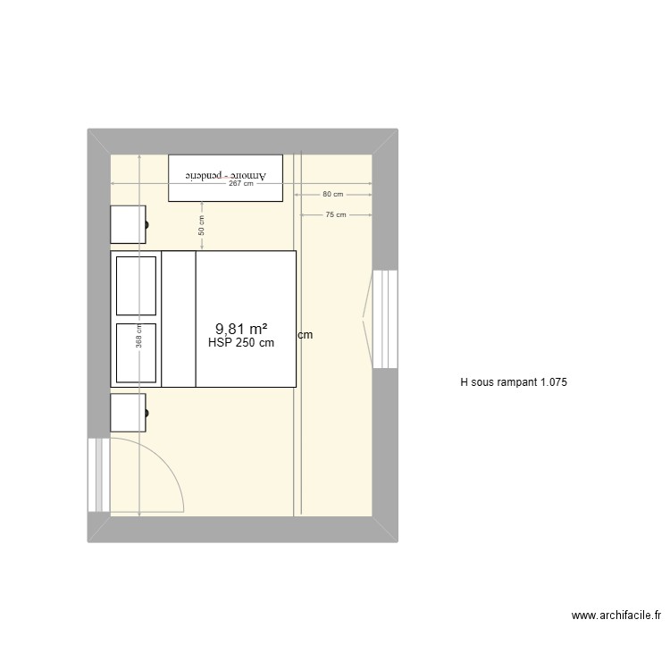 chambre 2. Plan de 1 pièce et 10 m2