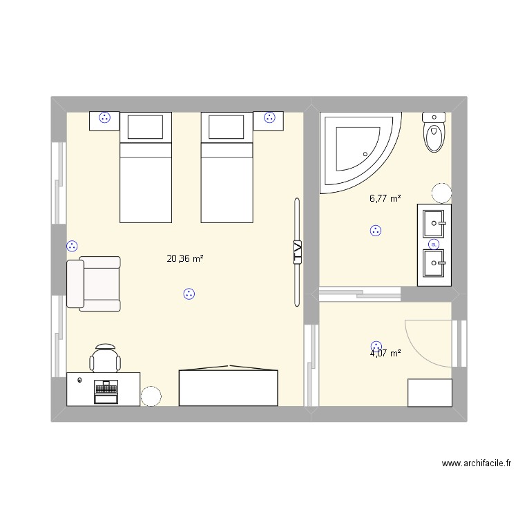 chb twins. Plan de 3 pièces et 31 m2