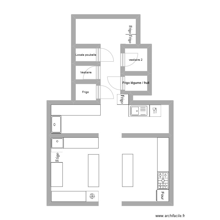 Plan cuisine circuit de déplacement. Plan de 5 pièces et 7 m2