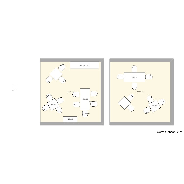 Cuisine / work space. Plan de 2 pièces et 52 m2