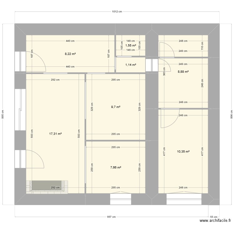 papi actuel . Plan de 8 pièces et 65 m2