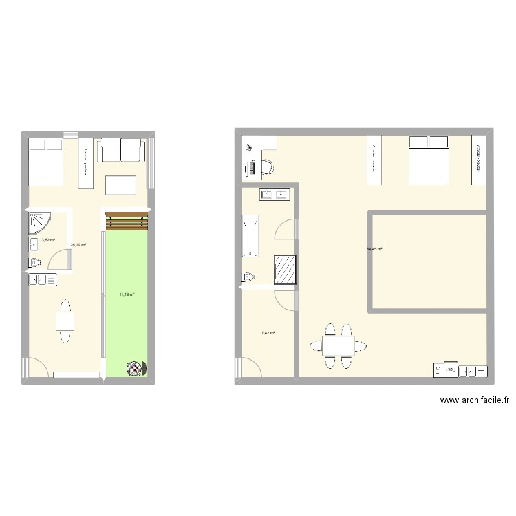 50 et 100 m2. Plan de 5 pièces et 135 m2