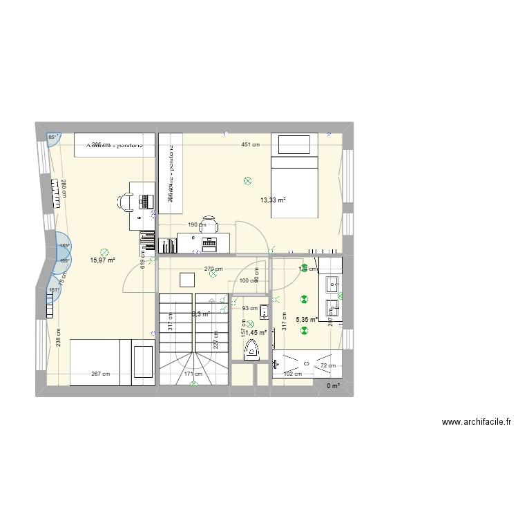 M1 Niveau R+1 TMA V2. Plan de 8 pièces et 43 m2