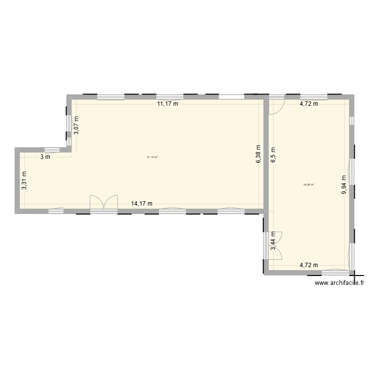 Brétignolles_avant_travaux. Plan de 2 pièces et 128 m2