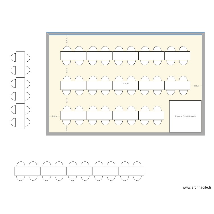 Table pour marriage. Plan de 1 pièce et 131 m2