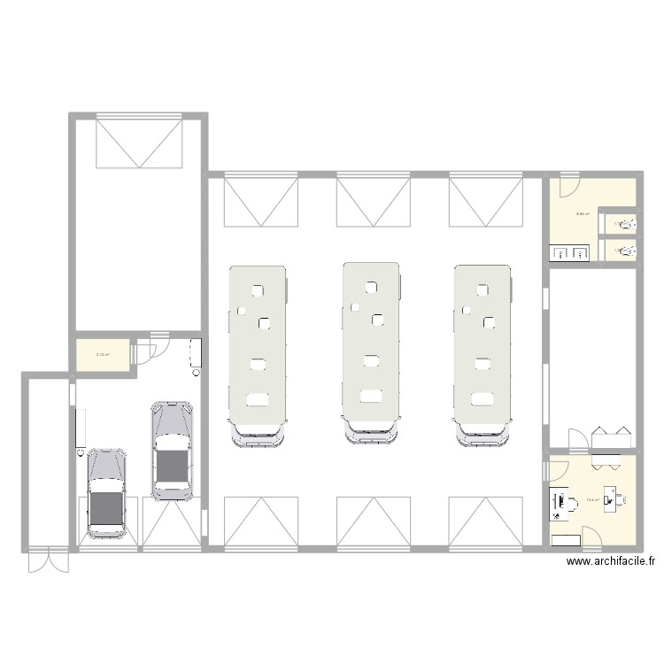 garage. Plan de 5 pièces et 28 m2