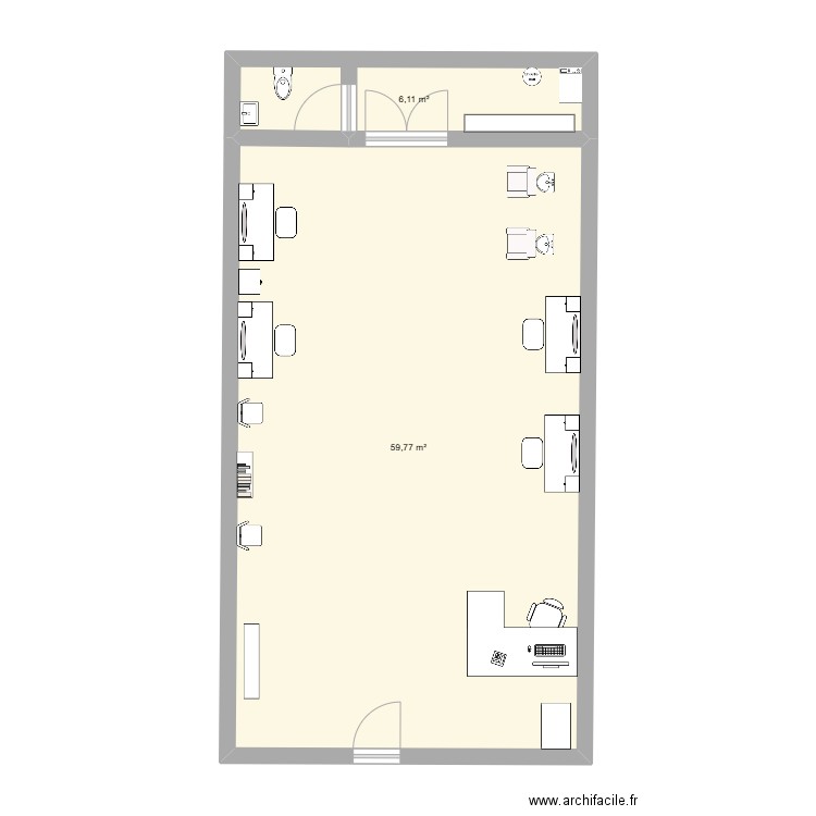 coiff. Plan de 2 pièces et 66 m2