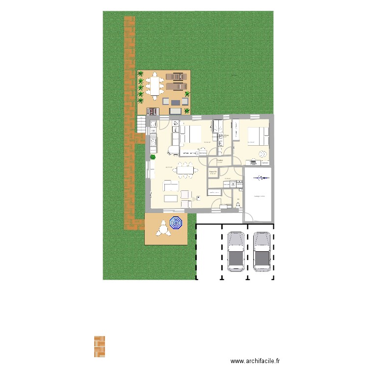 Terrasse 5*4,2m. Plan de 7 pièces et 80 m2