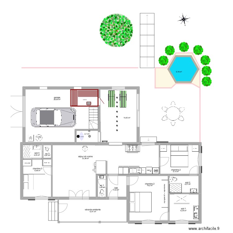 projet 5 D Allemagne wellness bis phase 2. Plan de 15 pièces et 152 m2