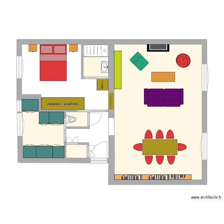 34 GABRIELLE 2 PIECES meublé . Plan de 5 pièces et 41 m2