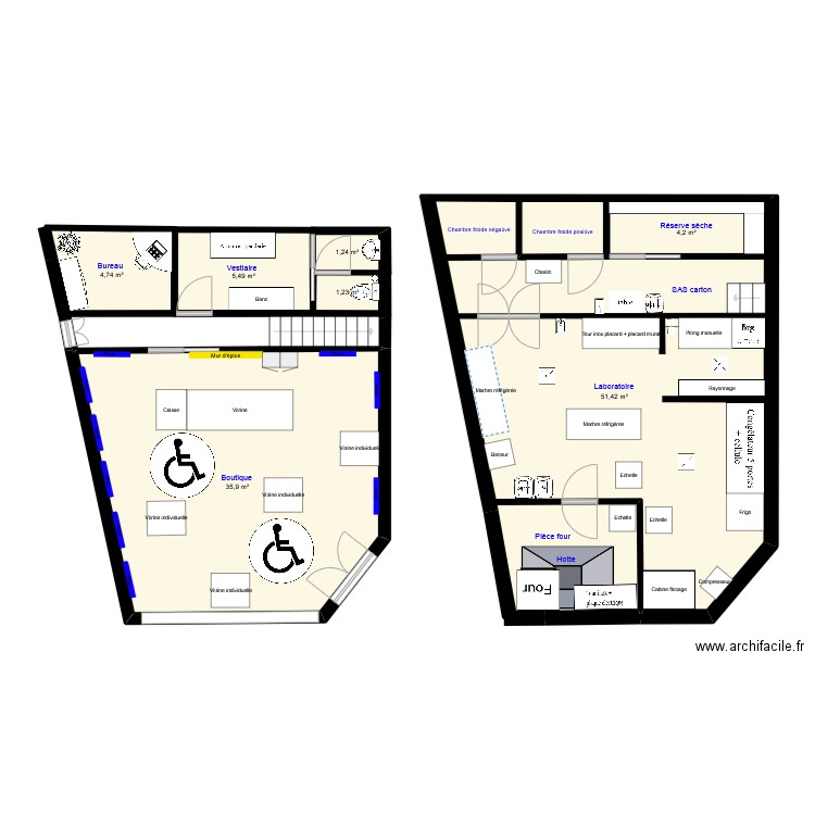 plan labo patisserie. Plan de 8 pièces et 115 m2