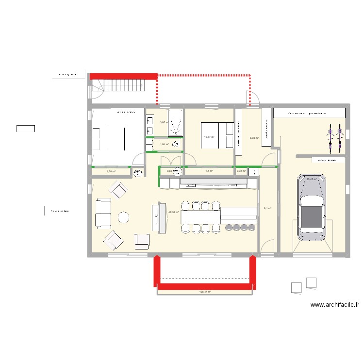  maison avec ilot  bar. Plan de 12 pièces et 120 m2