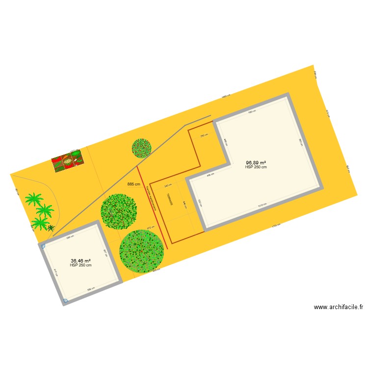 cadastre maison . Plan de 2 pièces et 133 m2