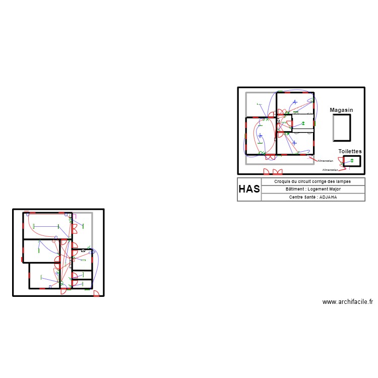 CIRCUIT CORRIGE LAMPES  LOGEMENT major  CS ADJAHA. Plan de 19 pièces et 171 m2