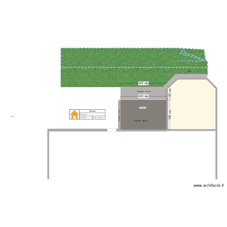 Terrasse. Plan de 1 pièce et 20 m2