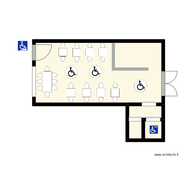 restaurant PMR. Plan de 4 pièces et 27 m2