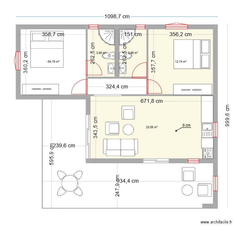 suzie. Plan de 5 pièces et 57 m2